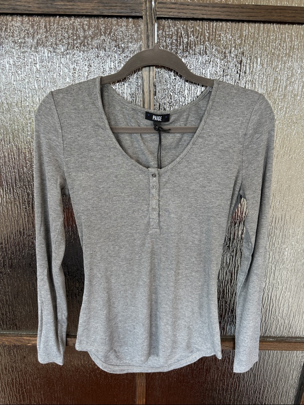 PAIGE Gray Long-Sleeve Scoop Henley Top size small NWT